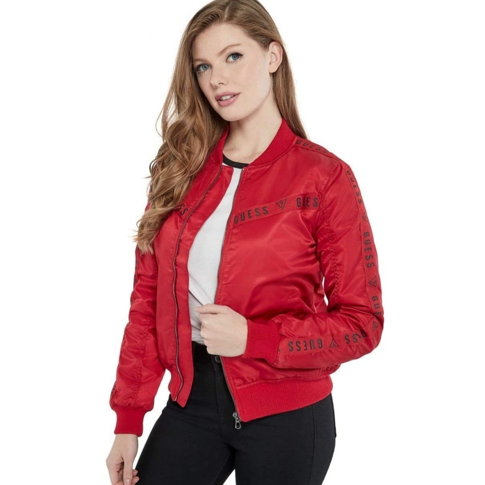 GUESS Factory Bomber Jacket / GUESS Los Angeles, Size Small, Chili Red color.